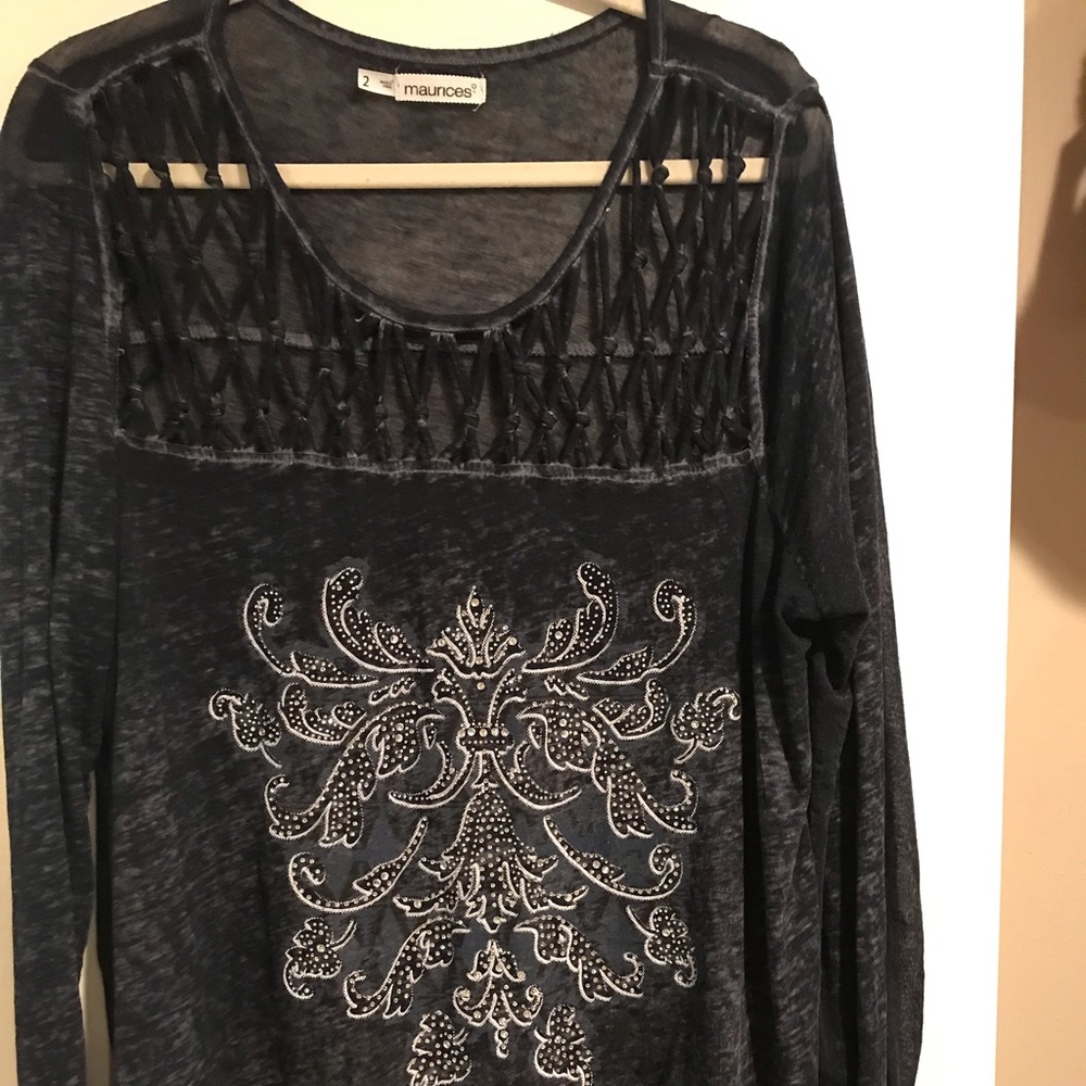 Sheer blingy long sleeve t-shirt by Maurice 2X